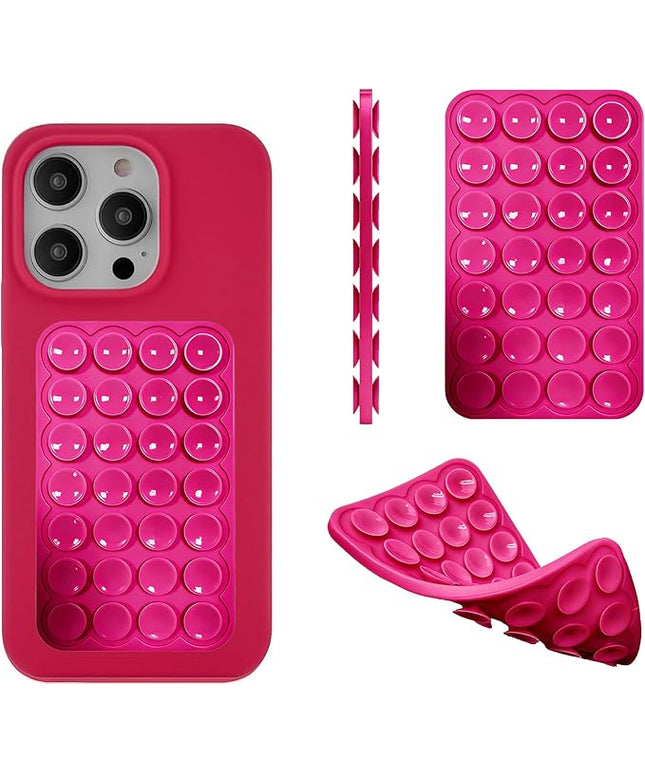 Silicone Double-Sided Suction Phone Case Detachable Mount, ASMR/Fidget Sticky Phone Grip Hands-Free Accessories for Selfies & Videos, Trending TikTok items for iphone & Android (3.74"x2.2", Hot pink)