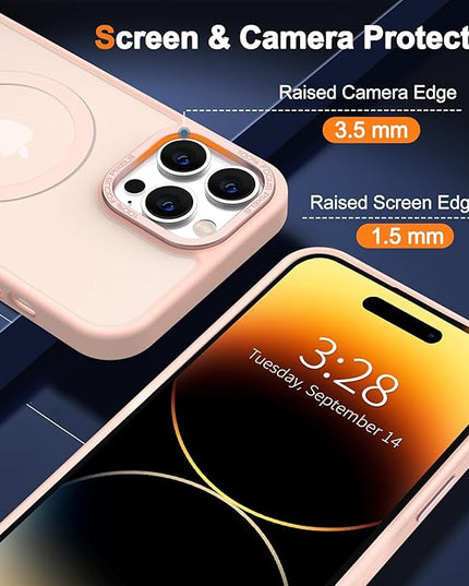 Hython Case for iPhone 14 Pro Case Magnetic Translucent Matte Phone Cases 6.1" [Compatible with MagSafe] Thin Slim Fit Shockproof Bumper Hard Protective Cover for Women Men Girls, Frosted Pink