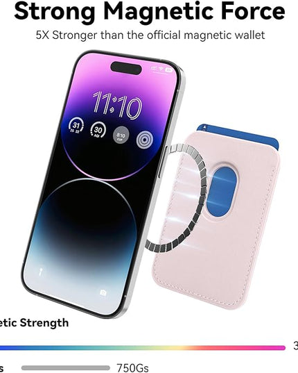 Magnetic Wallet Cell Phone Card Holder for Phone Case, Stronger Magnetic RFID Leather Phone Wallet Stick on Series of iPhone 17/16/15/14/13/12 and Pro/Promax, Light Pink