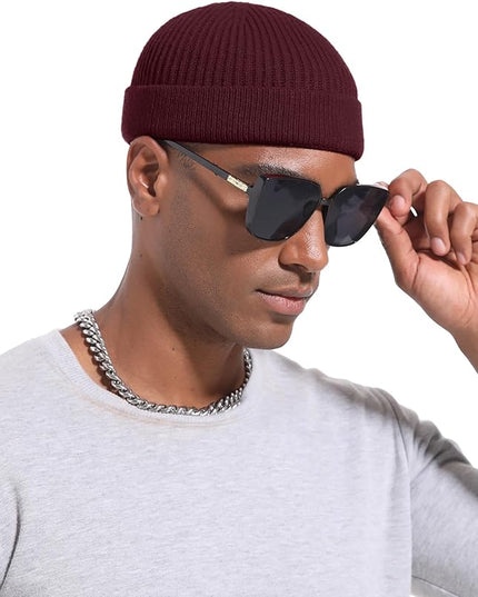 Short Fisherman Beanie for Men Women, Wool Knit Cuff Warm Winter Hats, Trawler Beanie Watch Caps Soft Skullcap
