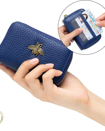 imeetu RFID Credit Card Holder, Small Leather Zipper Card Case Wallet for Women