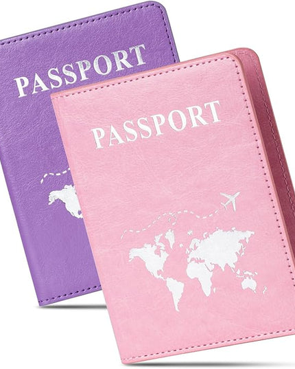 2 Pcs Passport holders，Ultra Slim passport wallet，PU Leather Passport Cover for Women and Men…