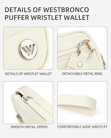 WESTBRONCO Wristlet Wallets for Women Nylon Quilted RFID Wallet with 3 Zipper Purse for Travel