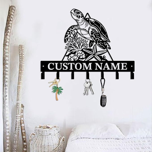 Casebrick Custom Sea Turtle Metal Wall Hooks,Key Holder-Personalized Iron Wall Decor for Keys, Coats & Home Organization (Black, Handmade,Decorative for Entryway, Beach,Bedroom,Office) (Style M)