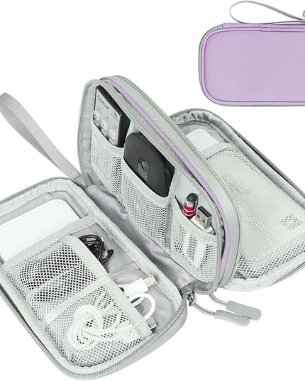 FYY Electronic Organizer, Travel Cable Organizer Bag Pouch Electronic Accessories Carry Case Portable Waterproof Double Layers All-in-One Storage Bag for Cable, Cord, Charger, Phone,-Light Purple