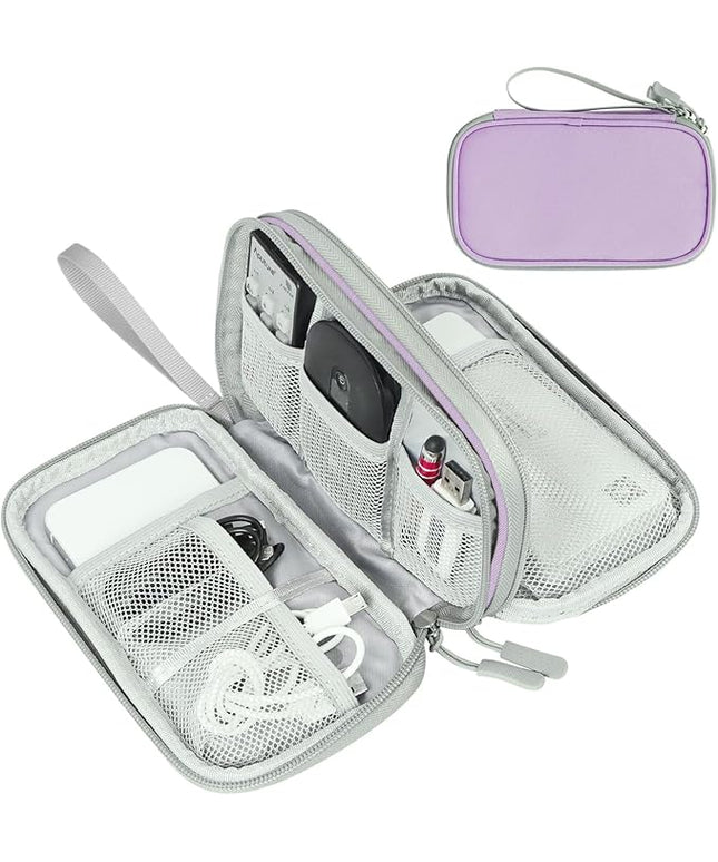 FYY Electronic Organizer, Travel Cable Organizer Bag Pouch Electronic Accessories Carry Case Portable Waterproof Double Layers All-in-One Storage Bag for Cable, Cord, Charger, Phone,-Light Purple