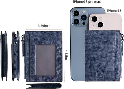 ilovever Slim Wallet for Women and men Small Leather RFID Blocking Credit Card Holder Minimalist Wallet with Coin Purses & Pouches,Navy
