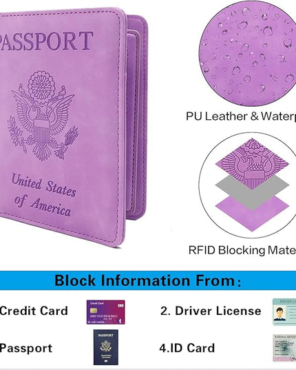 Melsbrinna RFID Passport Holder for Travel, Unisex Adults, Purple, Faux Leather, Travel Wallet, Passport Cover, RFID Protected