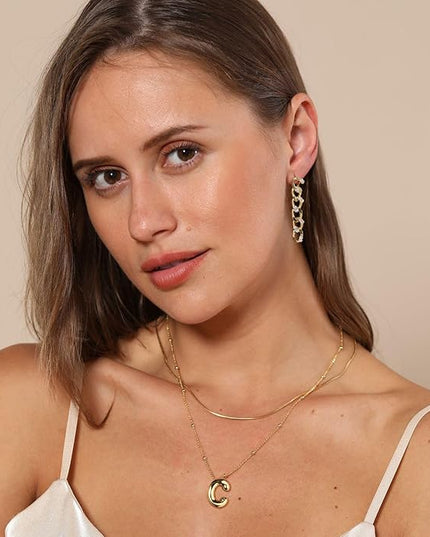 LUCA SMITH Initial Necklaces for Women, Dainty Balloon Bubble Letter, Name Letter Alphabet Pendant Layered Choker Chain Jewelry Gift