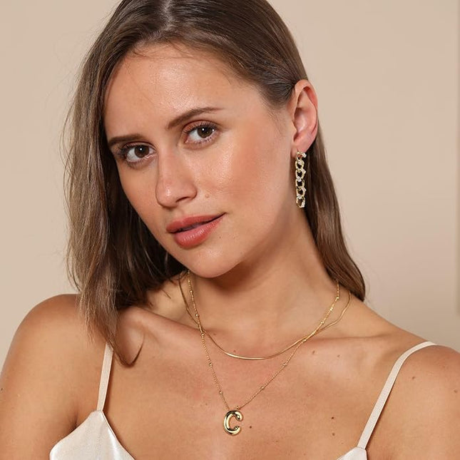 LUCA SMITH Initial Necklaces for Women, Dainty Balloon Bubble Letter, Name Letter Alphabet Pendant Layered Choker Chain Jewelry Gift