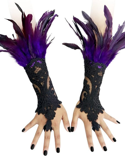 HOMELEX Women Black Lace Feather Gloves Witch Angel Costume Accessories Swan Wings Wrist Bands