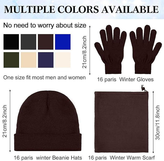 Yunsailing 48Pcs Bulk Winter Beanie Hat Scarf Gloves Winter Set for Men Women Knit Beanies Homeless Care Package Supplies