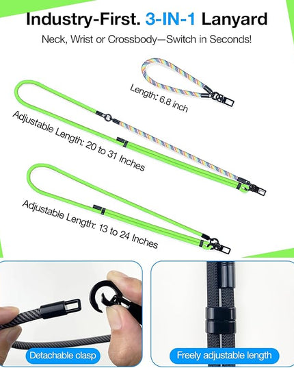Phone Lanyard Crossbody, 3-in-1 Neck Strap& Wrist Strap, Adjustable Anti-Theft Lanyard with 2 Phone Tether Tabs, Universal Cell Phone Strap for iphone 17 pro max,Travel Essential,Green