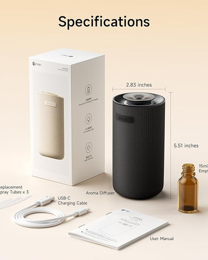 Waterless Car Diffuser & Home Aromatherapy Diffuser with Ignition-Activated Start/Stop | Cordless Portable Car Air Freshener for Essential Oils 5/10/15ml | Adjustable Scent, 2-in-1 Home/Car Mode