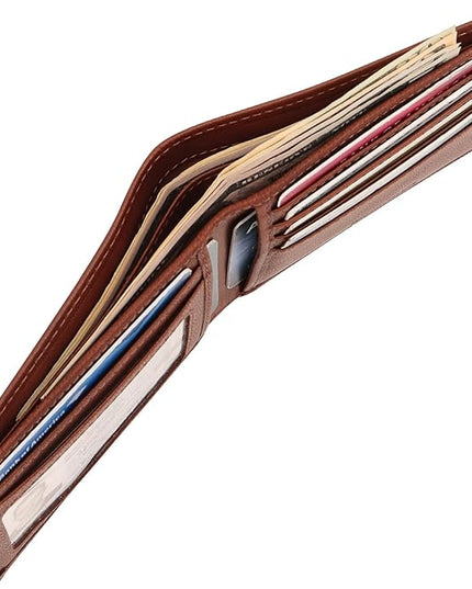 BOTANNER Genuine Leather Bifold Mens Wallet Slim RFID Blocking 5 Credit Card Slots 1 ID Window 2 Sections for Bills 2 Additional Slots | Dark walnut brown