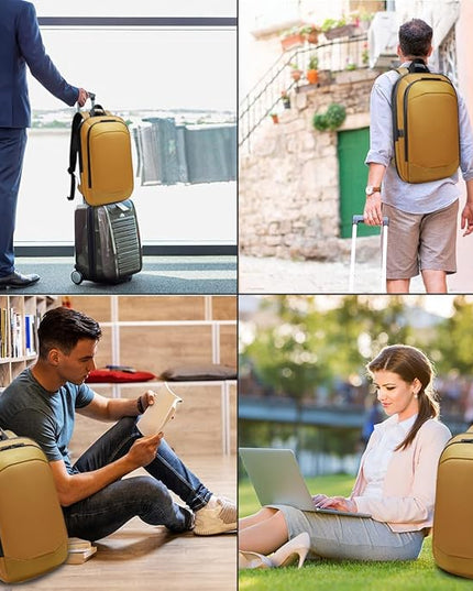 hk Business Backpack for Men 17 Inch,Slim & Expandable Waterproof Travel Laptop Backpack with USB Charger Port (Yellow)