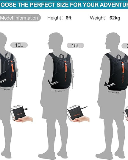 FIORETTO 10L Hiking Backpack for Women Men Mini Packable Backpack Lightweight Small Daypack for Camping Travel Outdoor, Black