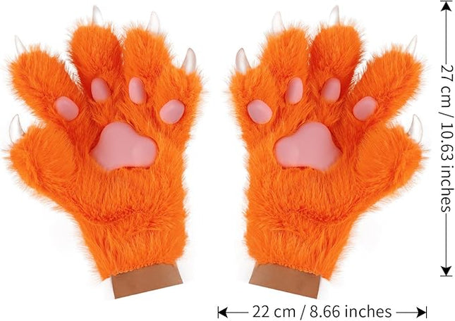 HAOAN Wolf Paw Gloves Faux Fur Cat Fingerless Mittens Winter Warm Cosplay Halloween Fancy Party Costume Accessories