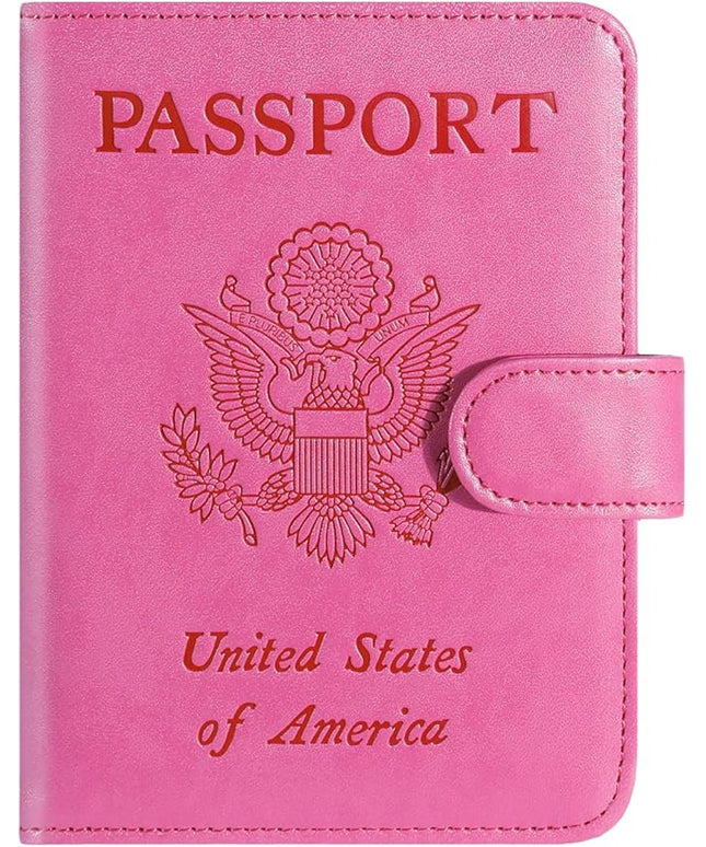 Passport Holder Cover Wallet RFID Blocking Leather Card Case Travel Accessories for Women Men (Pink)