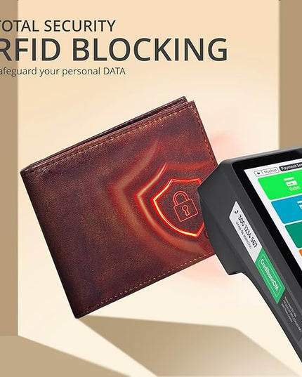 Oak Leathers Slim Leather Wallet for Men - RFID Blocking Slim Minimalist Front Pocket - Thin & Stylish with ID Window, Gift For Men (Vintage Brown)