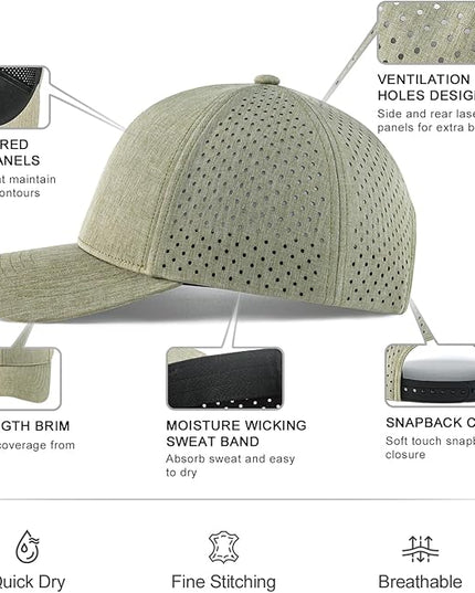 VOBOOM Men Snapback Trucker Hat, Baseball Cap for Breathable Side Laser Cut Holes