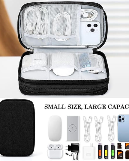 FYY Electronic Organizer, Large Travel Cable Organizer Bag Pouch Electronic Accessories Carry Case Portable Waterproof Double Layers All-in-One Storage Bag for Cable, Cord, Charger, Phone, Black