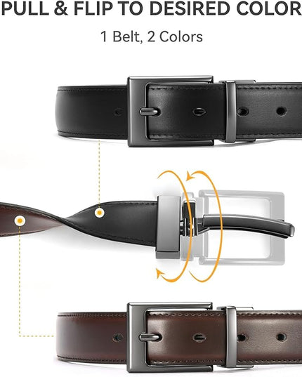 CHAOREN Reversible Belt Men 1 Piece - 1.25" Leather Dress Belt - Trim to Fit for Elegant Style