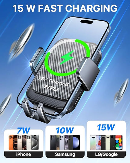 Wireless Car Charger, 15W Fast Charging Auto Clamping Car Charger Phone Mount Phone Holder fit for iPhone 17 16 15 14 13 12 Pro Max 11 SE XR XS for Samsung Galaxy S25 Ultra S24 S23,Black