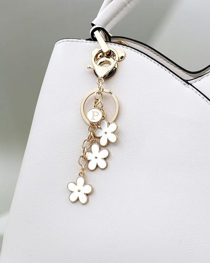 Cute Initial Letter Keyring for Women Girls Nice Flower Keychains for Handbag Backpack