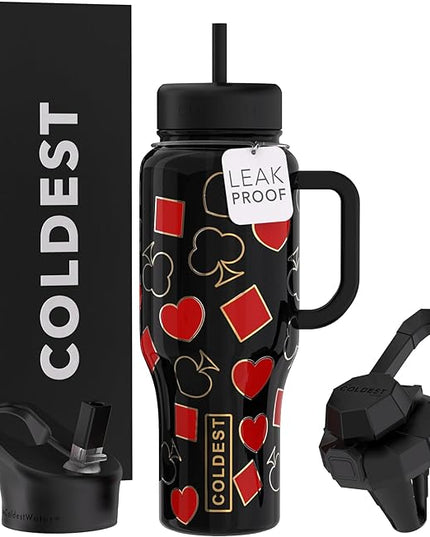Coldest Tumbler with Handle and Straw - 100% Leak Proof Insulated Tumbler with Lid and Straw (3 Lids) - Stainless Steel Tumblers for Women & Men - Cup Holder Friendly Base, 36 oz (All in)