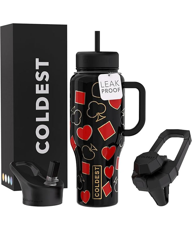 Coldest Tumbler with Handle and Straw - 100% Leak Proof Insulated Tumbler with Lid and Straw (3 Lids) - Stainless Steel Tumblers for Women & Men - Cup Holder Friendly Base, 36 oz (All in)
