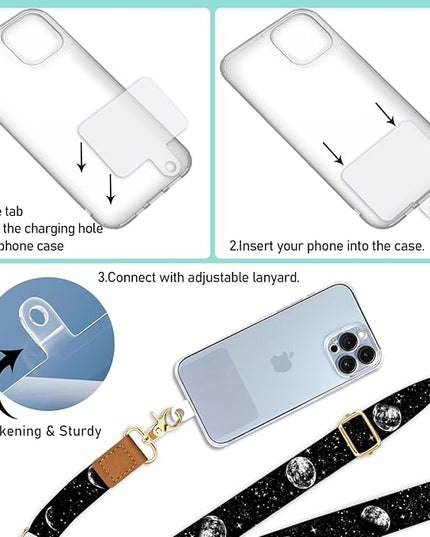 Phone Lanyard Crossbody Wrist Strap, Black Lunar Eclipse Moon Cell Phone Lanyards for Around the Neck Wristlet Shoulder, Adjustable Strap for Car Keys Keychain Wallet ID Badge
