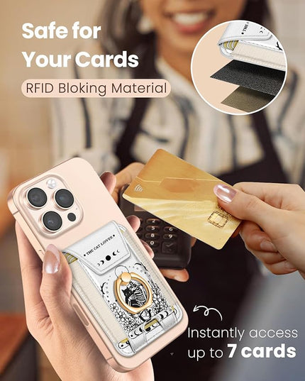 Shorogyt Compatible with Magsafe Wallet with Grip Magnetic Card Holder - Cute Phone Wallets with Ring Stand for iPhone 17/16/15/14/13/12 Series for Women Girls Love Cat Design, Fit 7 Cards