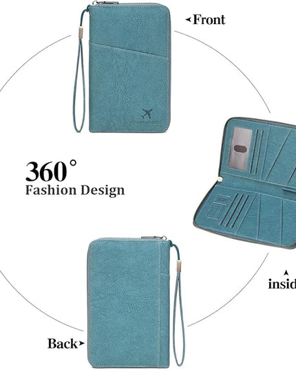 Family Passport Holder Wallet RFID Blocking Zippered Passport Wallet,Women and Men Travel Wallet Ladies Passport Cover