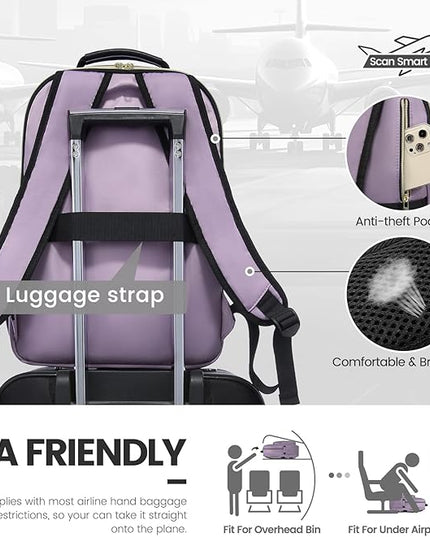 LOVEVOOK Laptop Backpack for Women 18.4 inch,Cute Womens Travel Backpack Purse,Professional Laptop Computer Bag,Waterproof Work Business College Teacher Bag Carry on Backpack with USB Port,Taro Purple