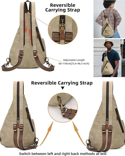 KL928 PU Leather Sling Bag - Small Crossbody Backpack Shoulder Casual Daypack Rucksack for Men Women