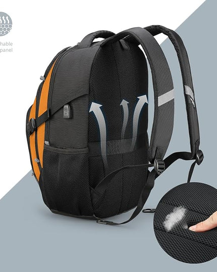 Swissdigital Design Laptop Backpack with USB Charging Port, Travel Backpack Fits 15.6 inches Computer, 31L College School Backpack for Men, Orange/Black | SD803-66