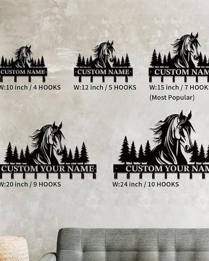 Personalized Custom Name Farm Horse Wall Key Hooks,Metal Horse Art Clothes Hooks,Metal Horse Wall Home Storage Decorative,For Front Door, Hallway, Kitchen, Bedroom,Keys,Hats (Style B)