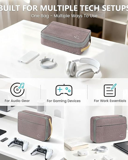 Travelkin Large Cord Organizer Travel, Electronic Organizer Travel Case, Expandable Cable Organizer Bag For Cords, Chargers Phone, Usbs, Tablet (Up to 10"), SD Card (Pink)