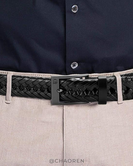 CHAOREN Leather Braided Belts for Men - 1 1/8" Mens Casual Woven Leather Belt for Dress Pant