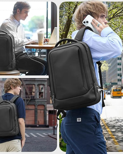 hk Laptop Backpack for Men with USB Charging Port Water-Resistant for 17.3 Inch Computer Bag Durable High-Tech Daypack Casual Backpack for Business Work College Weekender Travel- Black