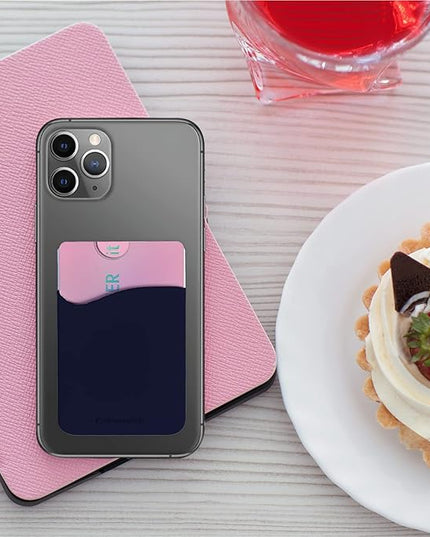 USA Merchant Redesigned Card Holder - Silicone Stick on Cell Phone Wallet with Pocket for Credit Card ID Business Card - iPhone Android & Smartphones (White, Grey, Pink, Black, Navy)
