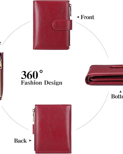 GAEKEAO Womens Wallet Small Leather RFID Blocking Bifold Zipper Pocket Wallet Card Case Purse with ID Window