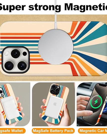 Magnetic for iPhone 15 Pro Case Cute Frog Stripes Phone Case, Summer Shockproof Slim TPU and Hard PC Protective Phone Cover Compatible with MagSafe Designed for Women Girls