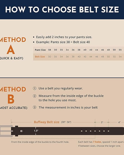 Buffway Men’s Full Grain Leather Belt – Solid One-Piece Leather, 1.5” Wide for Jeans & Business Casual, Gift Box Included