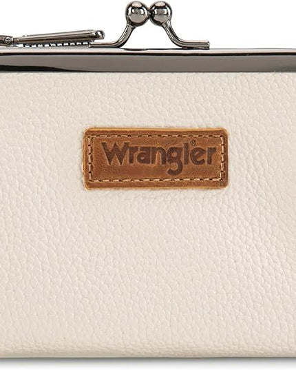Montana West Wrangler Women's Wallet RFID Blocking Wallets Small Bifold Credit Card Holder with Kiss Clasp Beige
