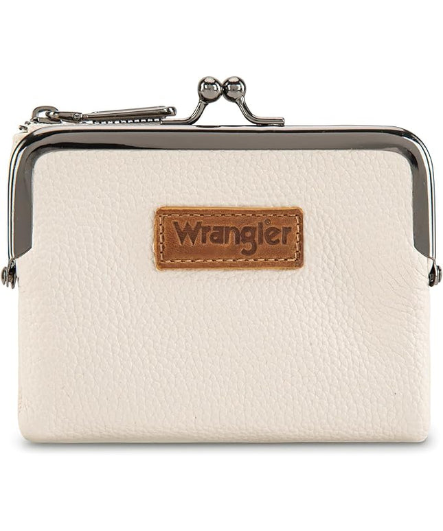 Montana West Wrangler Women's Wallet RFID Blocking Wallets Small Bifold Credit Card Holder with Kiss Clasp Beige