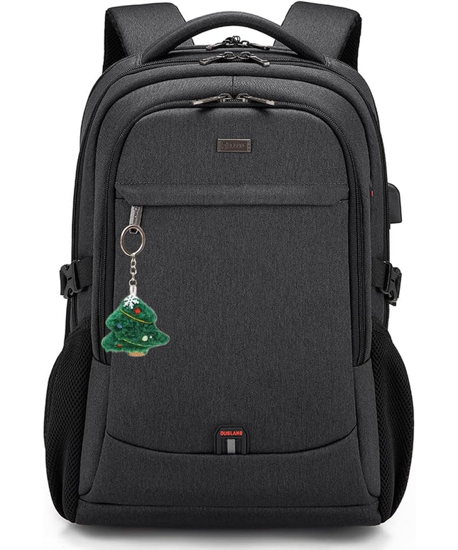 DUSLANG 17 Inch Laptop Backpack for Travel Water Resistant College Backpack for Men Women Laptop Bag with USB Charging Port Key Hanging Ornament Christmas Decorative,Black