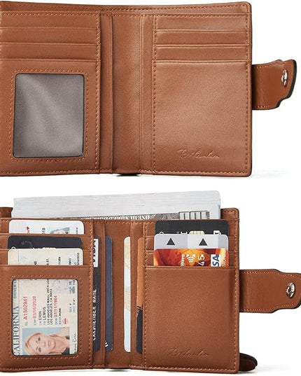 BOSTANTEN Women Leather Wallet RFID Blocking Small Bifold Zipper Pocket Wallet Card Case Purse with ID Window