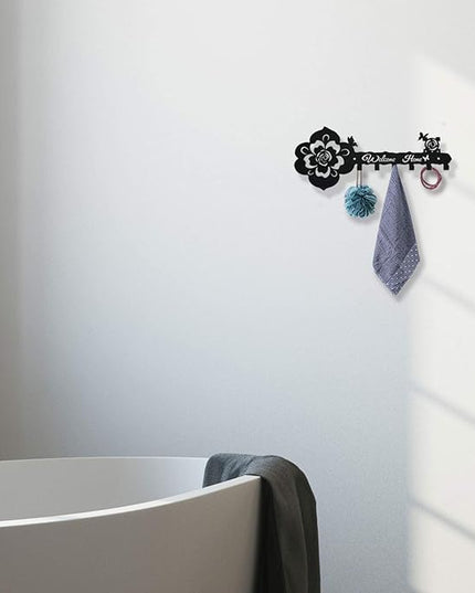Deveosa Key Hooks Holder for Wall Decorative - Small Black Entryway Welcome Home Sign Key Hanging Hangers Wall Mounted Racks